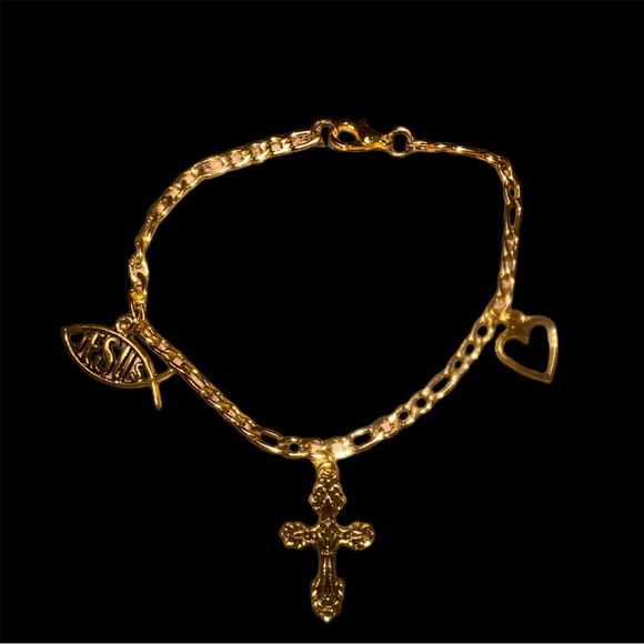 Cross Charm Bracelet-Goldtone - Picture 2 of 5